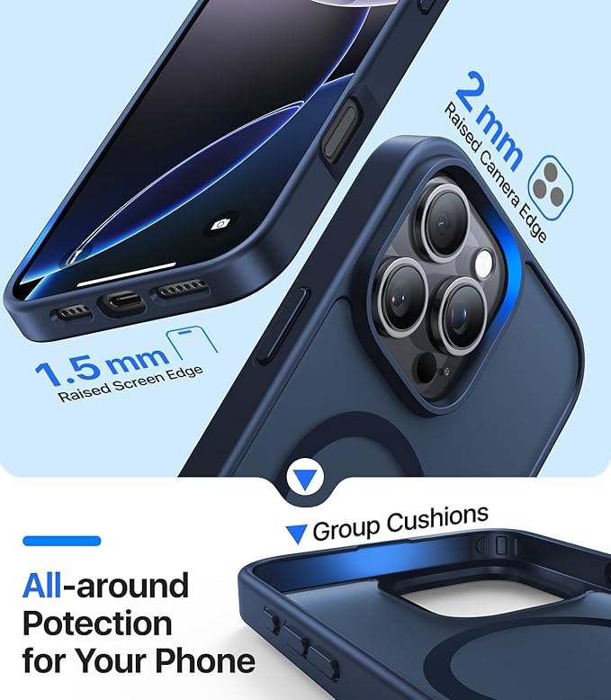 Magnetic for iPhone 16 Pro Max Case, [Compatible with MagSafe][Military-Grade Drop Protection][Anti-Yellowing]Shockproof Translucent Matte Cover for iPhone 16 Pro Max Phone Case,Midnight Blue