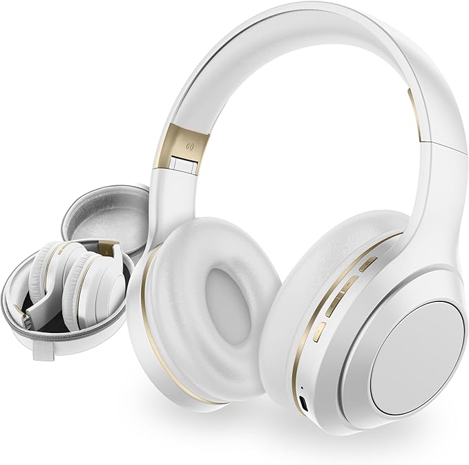 SENTRY OSH Over Ear Bluetooth Wireless Headphones, Active Noise Canceling -20dB Reduction, 22 Hour Battery Life, Control Buttons, Built in Microphone, USB C Charging and Carrying Case Included (White)