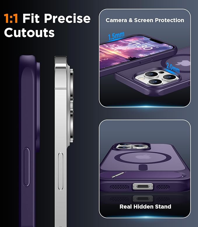 Magnetic Compatible with iPhone 13 Pro Case, [Built-in Invisible Kickstand][Compatible with MagSafe] [Military Grade Shockproof] Slim Translucent Matte Phone Case for iPhone 13 Pro 6.1"