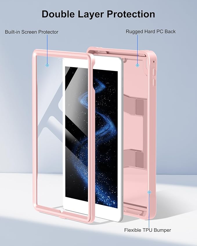 DTTO Case for iPad 6th/5th Generation 9.7 Inch 2018/2017, Adjust Kickstand Freely, Built-in Screen Protector, Frosted Full-Body Shockproof Protective Cover for iPad Air 2 / Pro 9.7, Pink Sand