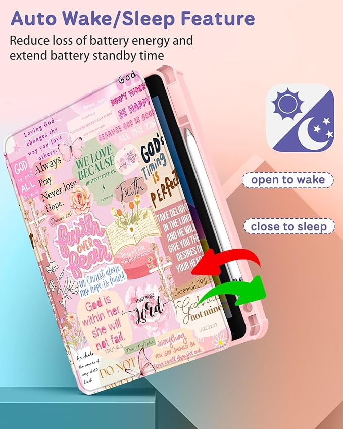 Uppuppy for iPad Air 13 inch Case(Air M4 2026/M3 2025/M2 2024), for iPad Pro 12.9 Case(6th/5th/4th/3rd/2nd/1st Gen) - 360 Rotating Smart Folio Cover with Pencil Holder for Women Girl, Christian Words