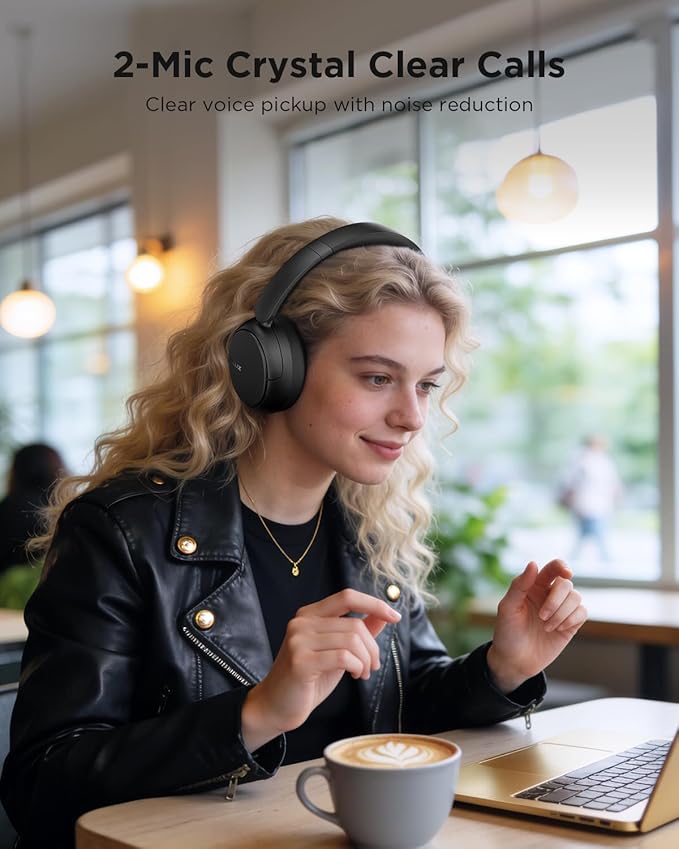 TALIX H30 Hybrid Active Noise Cancelling Headphones, 110H Playtime Hi-Res Audio Bluetooth 6.0 Wireless Over Ear ANC Headphones for Commute/Workout/Gym (Black)