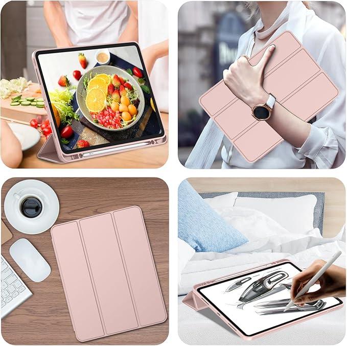 iMieet iPad Pro 13 Inch Case (M5/M4) 2025/2024 with Pencil Holder, Trifold Stand Smart Case with Soft TPU Back, Auto Wake/Sleep (Rose Pink)