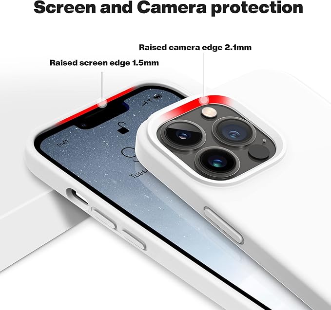 OTOFLY Compatible with iPhone 13 Pro Case, Liquid Silicone Slim Protective Shockproof Phone Case Cover with Anti-Scratch Microfiber Lining, 6.1 inch, White