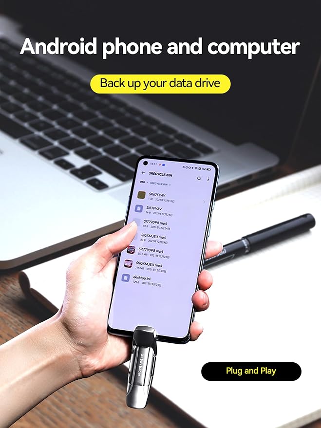 MOVE SPEED 256GB Solid State Flash Drive 400MB/s High Speed Type C + USB 3.2 Drive Dual Port, Thumb Drive Compatible with iPhone 15, 16 Series/Android Phone/MacBook/Audio/Smart TV(1 Pack)