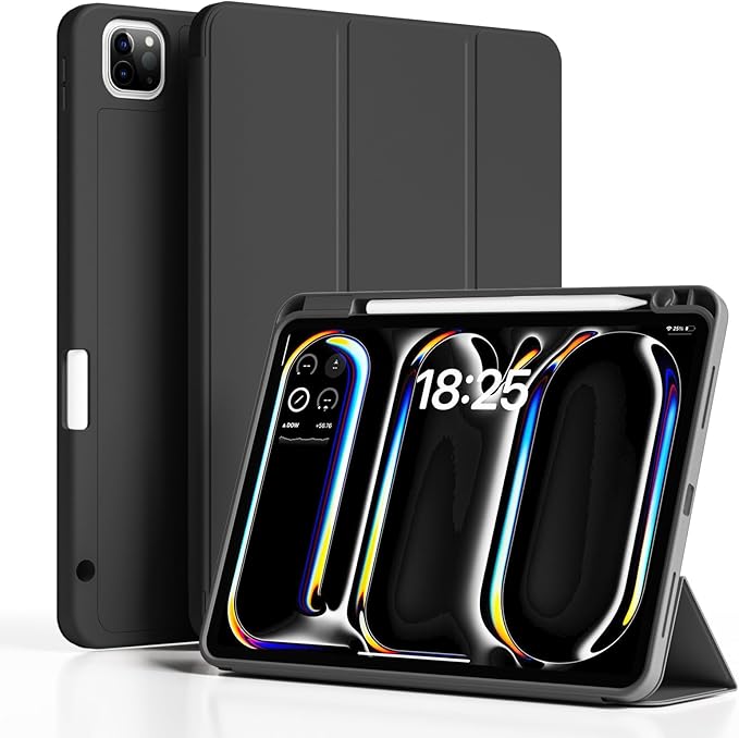 Case for iPad Pro 13 Inch Case (M5/M4) 2025/2024 with Pencil Holder | Slim Protective Trifold TPU Back | Support Apple Pencil Pro & USB-C Charging | Auto Wake/Sleep (Black)