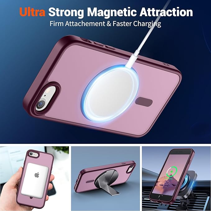 SUPFINE Magnetic for iPhone SE Case 2022 (3rd)/2020 (2nd), iPhone 8 Case (Compatible with MagSafe) (Military Grade Drop Protection) Translucent Matte Phone Case, Wine Red
