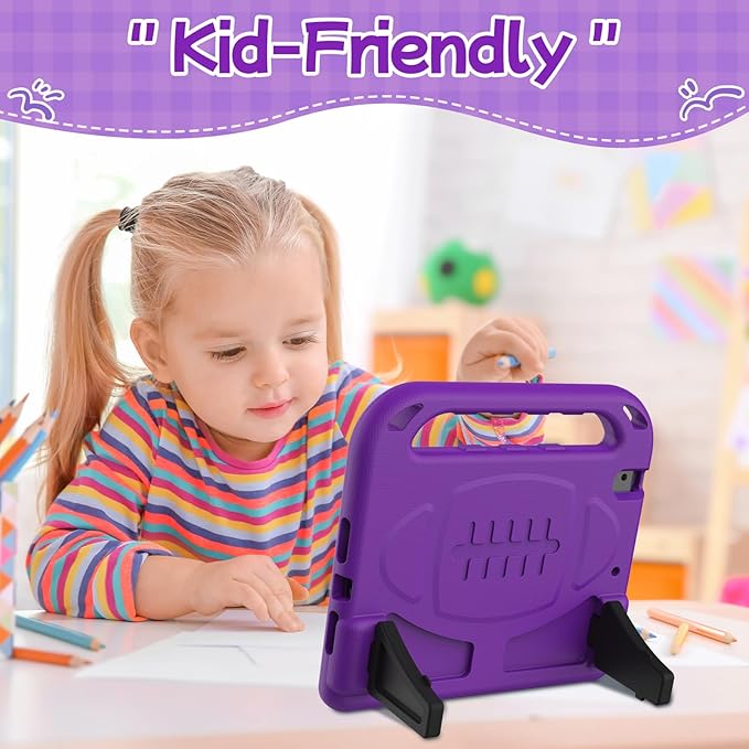 BMOUO Kids Case for iPad 6th/5th Generation (iPad 9.7-inch, 2017/2018), iPad 9.7/Air 2 Case with Screen Protector, Shockproof Handle Stand iPad 6th 5th Generation Cas e for Kids, Purple