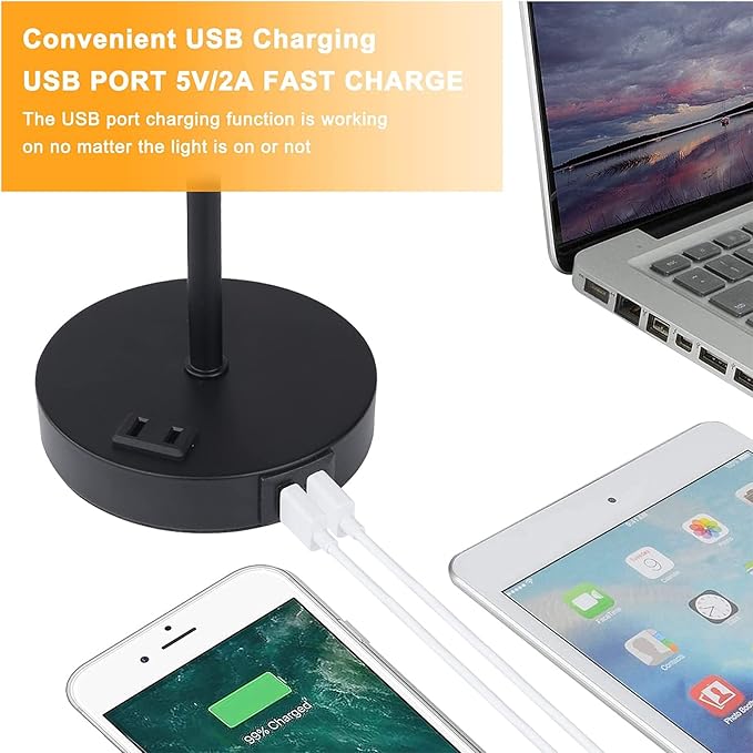 Lamps for Bedrooms Nightstand Bedside Lamp with 2 USB Port and Outlet, 3-Way Dimmable Table Lamps, Color Changing Night Stand Light Lamp RGB LED Bulb
