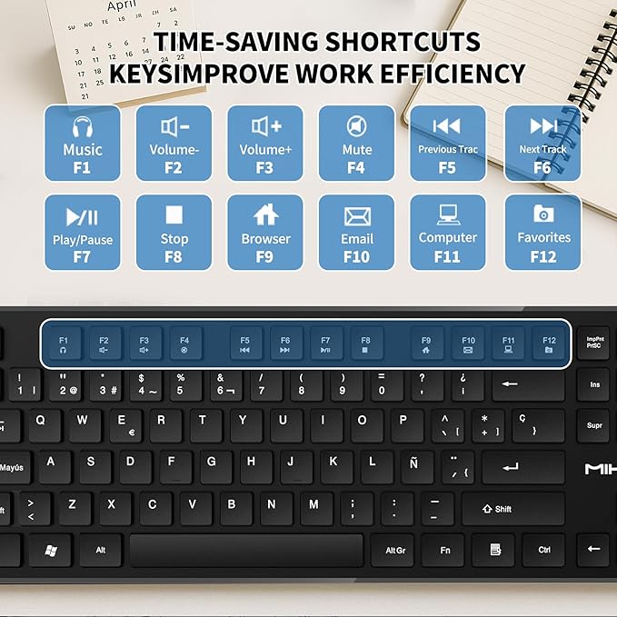 Spanish Keyboard USB Wired - 105 Keys QWERTY ANSI Layout with Ñ Accent Letters, Not fading, Full-Size Teclado Español with Numpad for Typing,Office,Customer Service,PC,Laptop,Desktop - Plug and Play