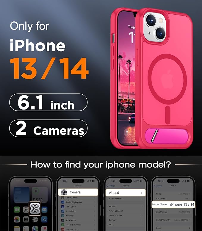 Magnetic Compatible with iPhone 14 Case/iPhone 13 Case,[Built-in Invisible Kickstand][Compatible with MagSafe][Military Grade Shockproof] Slim Translucent Matte Phone Case for iPhone 14/13 6.1"