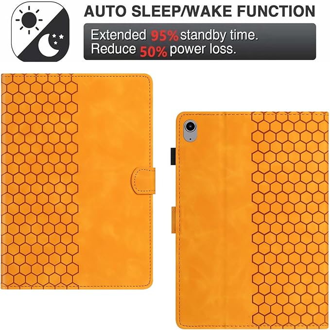DTangLsm for iPad A16 Case iPad 11th Generation Case 11-inch 2025, iPad 10th Generation Case 10.9-inch 2022, Smart PU Leather Folio Stand Cover with Pencil Holder, Auto Wake/Sleep, Honeycomb Yellow