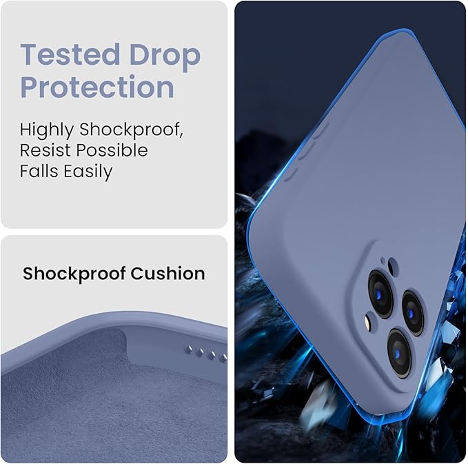 FireNova Designed for iPhone 15 Pro Max Case, Silicone Upgraded [Camera Protection] Phone Case, Soft Anti-Scratch Microfiber Lining Inside, 6.7 inch, Lavender Gray