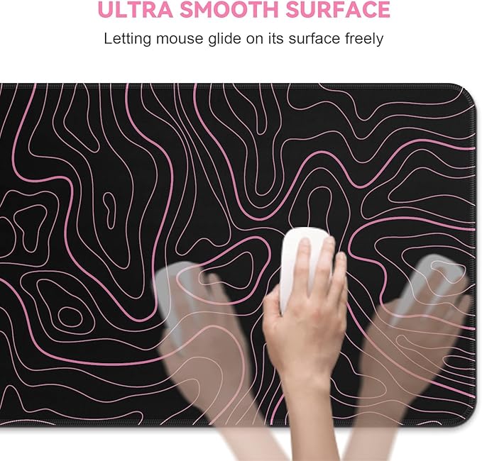 Rcege Large Mouse Pad for Desk - Gaming Mouse Pad with Stitched Edges, Anti-Slip Base for Keyboard and Mouse (Pink Line,23.6x11.8 inch)