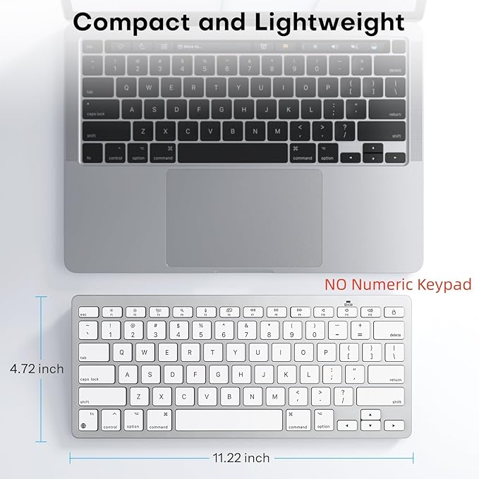 OMOTON Wireless Keyboard for Mac, Compact Ultra-Slim Design (No Number Pad), Stable Bluetooth Keyboard for Mac, Ergonomic and Portable, Compatible with MacBook Pro/Air/iMac, Silverwhite