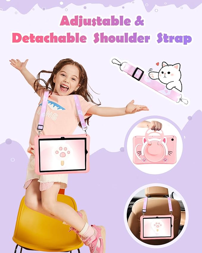 Wazzasoft for Samsung Galaxy Tab A9 Plus Case 11” Girls Cute Cat Kawaii Cover Girly 3D Cartoon Women Kitten with Rotating Handle Stand & Strap Soft Silicon Funda for Samsung A9 Plus Tablet Case