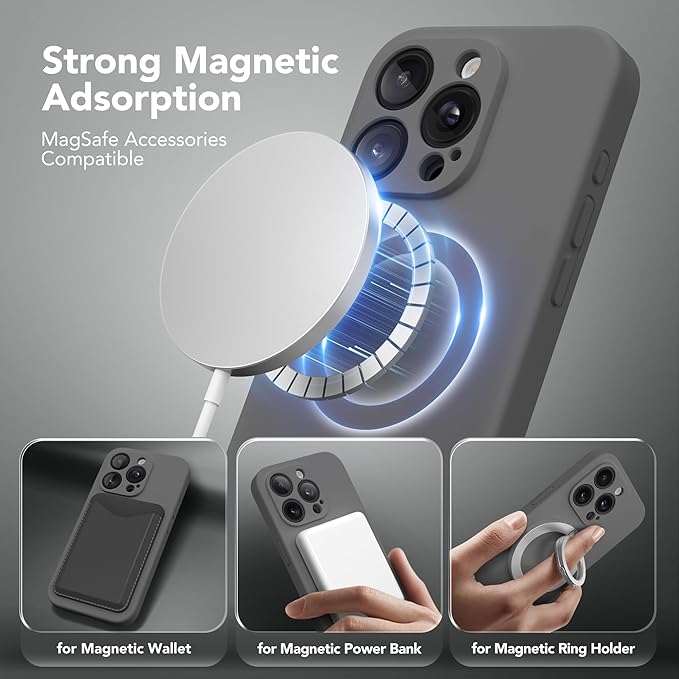 Magnetic for iPhone 14 Pro Max Case, Compatible with MagSafe, [Full Camera Protection][Screen Protector] Silicone Shockproof Protective Phone Case for iPhone 14 Pro Max 6.7", Dark Gray