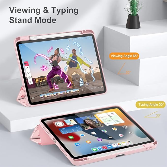 May Chen for iPad Pro 13 Inch Case M5 2025 / M4 2024, Built Pencil Holder & Clear Transparent Print Back Shell Slim Stand Shockproof Tablet Cover, Auto Wake/Sleep, Coquette Cherry Bow