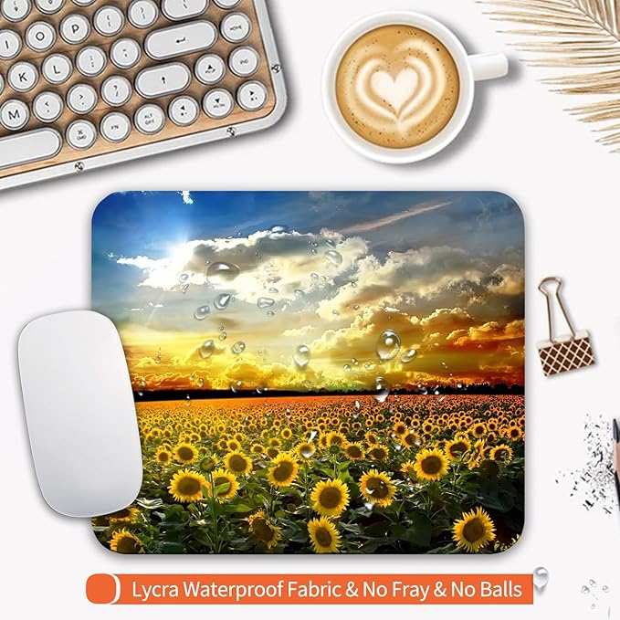 Square Mouse Pad Sunflower, Personalized Premium-Textured Custom Mouse Mat Design, Washable Mousepad Cloth, Non-Slip Rubber Base Computer Mouse Pads for Wireless Mouse