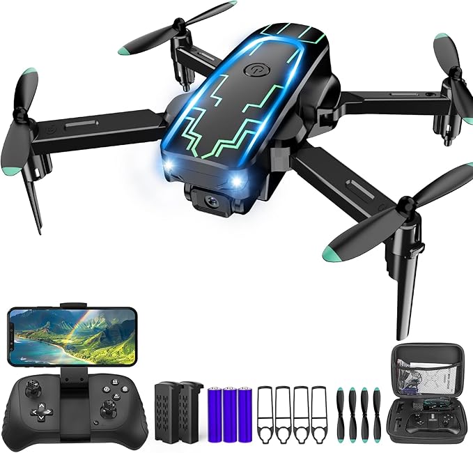 Mini Drone with Camera for Adults Kids - 1080P HD FPV Camera Drones with 90° Adjustable Lens, Gestures Selfie, One Key Start, 360° Flips, Toys Gifts RC Quadcopter for Boys Girls with 2 Batteries