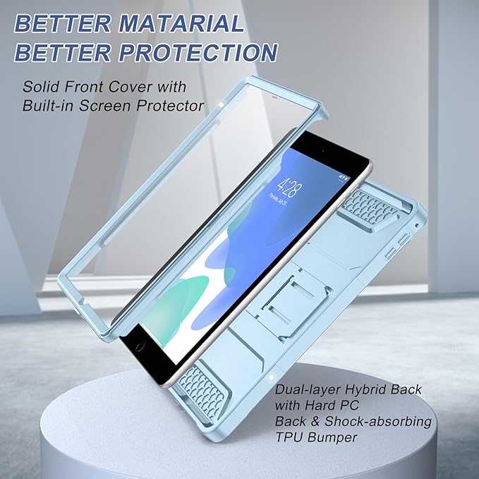 Soke Case for iPad 6th/5th Generation 9.7 Inch 2018/2017,with Built-in Screen Protector and Kickstand, Rugged Full-Body Heavy Duty Protective Cover for Apple iPad Air 2 /Pro 9.7 - Ice Blue