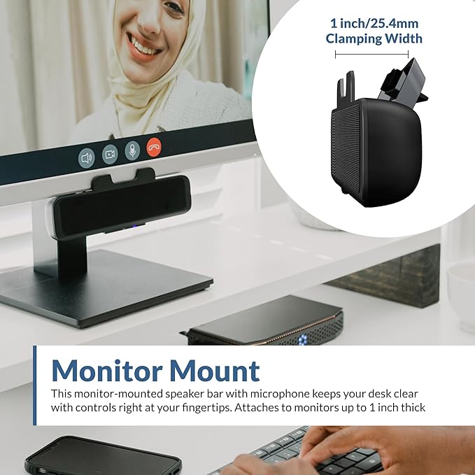 Cyber Acoustics USB & Bluetooth Speaker Bar (CA-2890BT) – USB Powered Speaker with Speakerphone for PC and Bluetooth to Simultaneously Connect to Smartphones, Clamps to Monitor, Convenient Controls