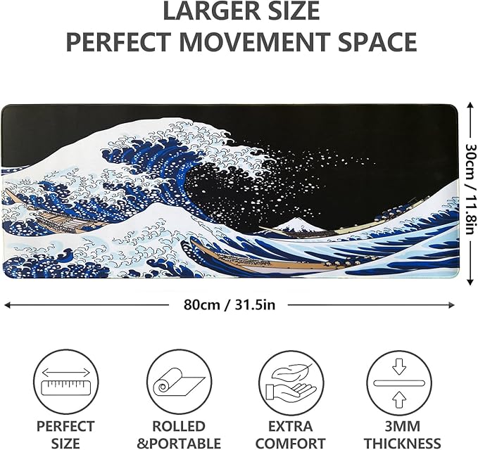 Gaming Mouse Pad with World Map(31.5 x 11.8in), Desk Mat&Large Mouse Pad Keyboard Mat 3MM Anti Slip and Waterproof Rubber Mouse Pad (Blue)