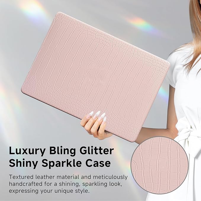 Funut for Crocodile MacBook Air 15 Inch Case M5 M4 M3 M2 2026 2025-2023 A3448 A3241 A3114 A2941, Elegant Luxury Crocodile Leather Plastic Hard Shell Case & Keyboard Cover, Pink