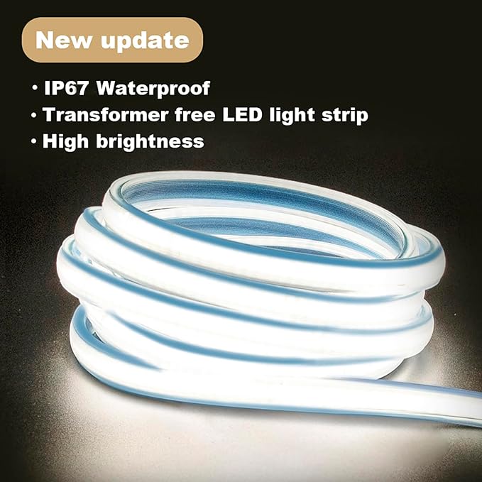 LED Lights 3.28FT, AC 110V COB LED Strip Lights with US Plug Waterproof IP67 1 Meter Flexible Rope Light 120V 4000K White LED Light Strip for Outdoor and Indoor Kitchen Cabinets Lighting