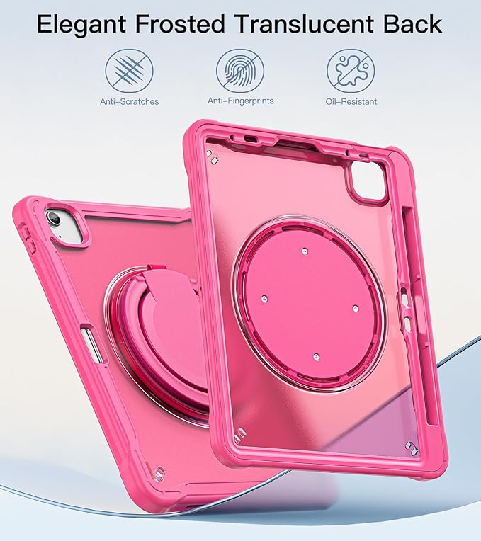BATYUE Case for iPad Air 11-inch M4(2026)/M3(2025)/M2(2024), iPad Air 4/5 10.9" & Pro 11" 2018-2022 - Shockproof Case with 360° Rotating Stand & Handle, Pencil Holder, Shoulder Strap, Rose