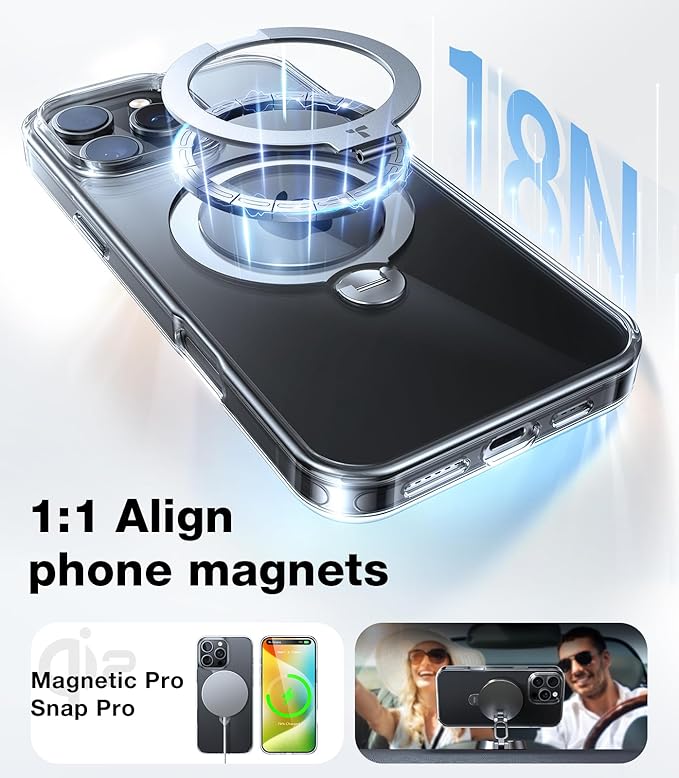 TORRAS 360° Spin Magnetic Stand Case for iPhone 16 Pro Max Case, Fit for MagSafe, 12FT Military Grade Protective Case for 16 Pro Max Phone Case with Kickstand Rotatable, Ostand Spin, Clear, 6.9 inch