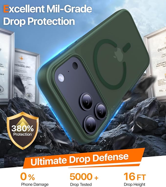 Magnetic for iPhone 17 Pro Case,[Anti-Slip][Compatible with MagSafe][Military Grade Drop Protection] Shockproof Protective Translucent Matte Phone Case for iPhone 17 Pro Case,Forest Green