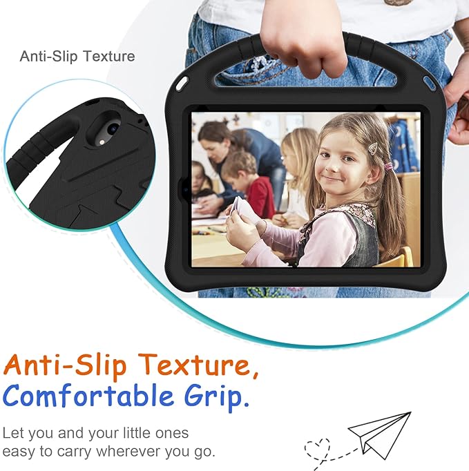 Light Weight Shock Proof EVA Foam Rugged Handle Stand Kids Friendly Anti-Slip Grip Protective Case for iPad Mini 7 (2024), 6th Generation, Black