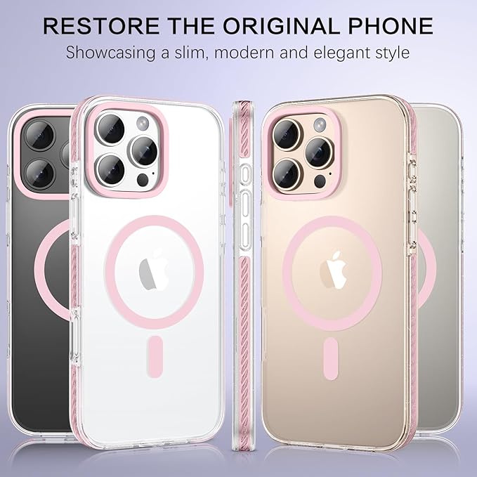 BENTOBEN Magnetic for iPhone 16 Pro Max Case 6.9", Compatible with Magsafe Military Shockproof Protective Bumper Cute Transparent Slim Anti-Yellowing Phone Case for iPhone 16 ProMax Cover, Clear Pink