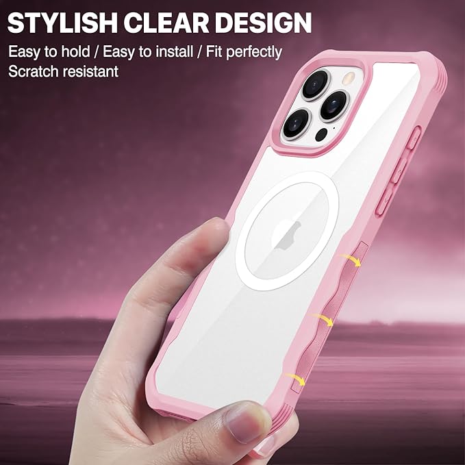 CENHUFO Magnetic Privacy for iPhone 16 Pro Case [Compatible with Magsafe] Full Body Phone Case Built-in 9H Tempered Glass Privacy Screen Protector and Camera Lens Cover, Shockproof Bumper - Pink