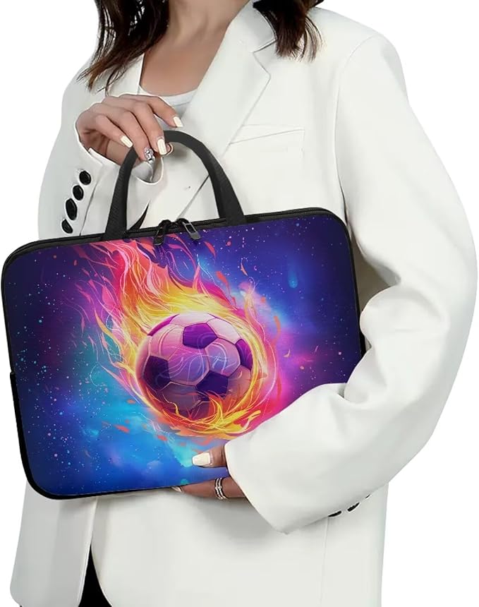 Fire Soccer Ball Laptop Sleeve Case for Women Men 15 Inch Laptop Protector with Multiple Uses Lightweight Computer Sleeve Tablet Bag Laptop Carrying Case Gifts for Boys, Galaxy Space