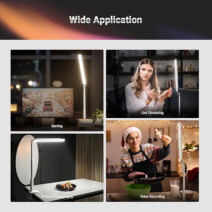 NEEWER Entry Level Version 5W Desktop Overhead LED Light, 62" Foldable Bi Color Rechargeable Selfie Fill Lighting CRI85 with Desk Clamp Stand/3600mAh for TikTok YouTube Video Recording Streaming, N45