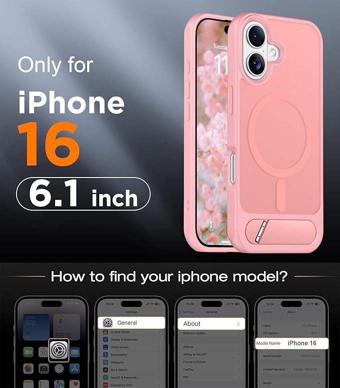 Magnetic Compatible with iPhone 16 Case, [Built-in Invisible Kickstand][Compatible with MagSafe][Military Grade Shockproof] Slim Translucent Matte Phone Case for iPhone 16 6.1"