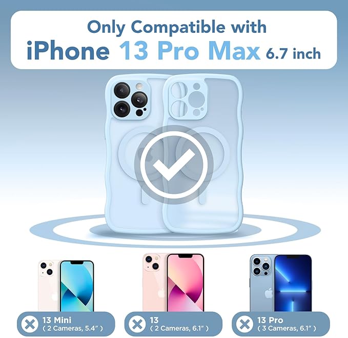 CAPRARO Cute for iPhone 13 Pro Max Case, Compatible with MagSafe, [Curly Wave Edge] [Full Camera Protection] [14 FT Drop Protection] Magnetic Phone Case for 13 Pro Max 6.7 Inch, Light Blue