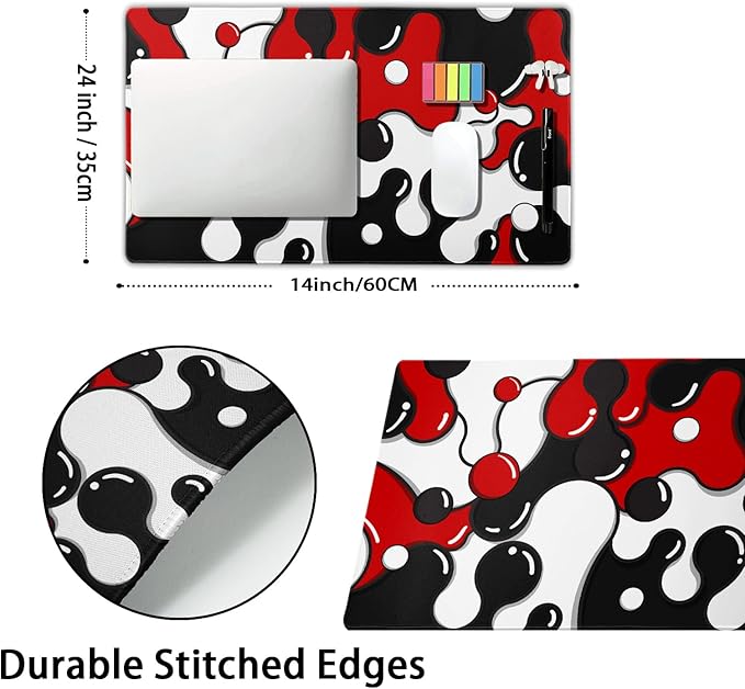 Red Black White Mouse Pad XL Large Cool Geometric Japanese Extended Desk Mat 60X35 cm Non-Slip Rubber Base Stitched Edge Large XL Mousepad for Desk Gaming Laptop Desktop,24x14 Inch