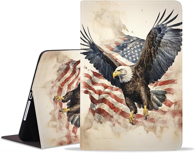 WEUIUJKILO Case for iPad (A16) 11th Generation 11 Inch 2025, iPad 10th Generation 10.9 Inch 2022, Slim PU Leather Folding Stand Smart Cover with Auto Sleep/Wake, Patriotic American Flag Bald Eagle