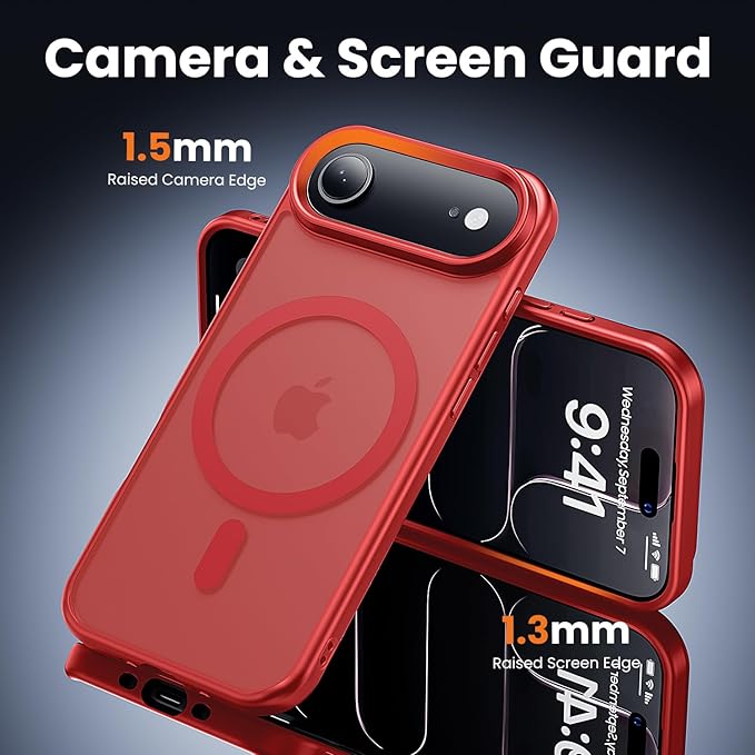 toushion 3 in 1 for iPhone Air Case Matte Red,Fits MagSafe, Screen Protector*1 Camera Lens Protector*1,Matte Skin Feeling Back, Cover Military-Grade Protection