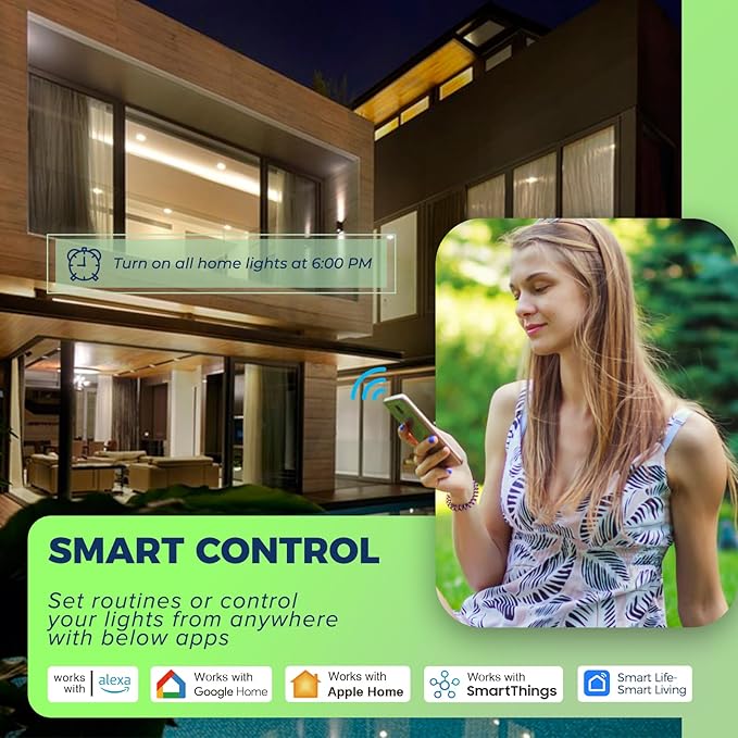 Lightinginside Matter Smart Light Bulbs Compatible with Alexa/Siri/Apple Home/Google Home/SmartThings, WiFi A19 E26 RGBCW Color Changing Light Bulb 800LM 9W 60W Equivalent, 2.4G WiFi, ETL Listed, 4PCS