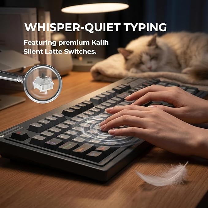 FL·ESPORTS OG104 Tri-Mode Retro Mechanical Keyboard, Full-Size Gasket Mount Gaming Keyboard, Hot Swappable, PBT Keycaps, 4000mAh for Mac/PC - Silent Switches | Black