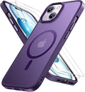 Miracase Magnetic for iPhone 15 Plus Case 6.7 inch (Compatible with MagSafe)（with 2X Screen Protectors） Military-Grade Protection, Anti-Fingerprint Translucent Matte Phone Cover, Dark Purple