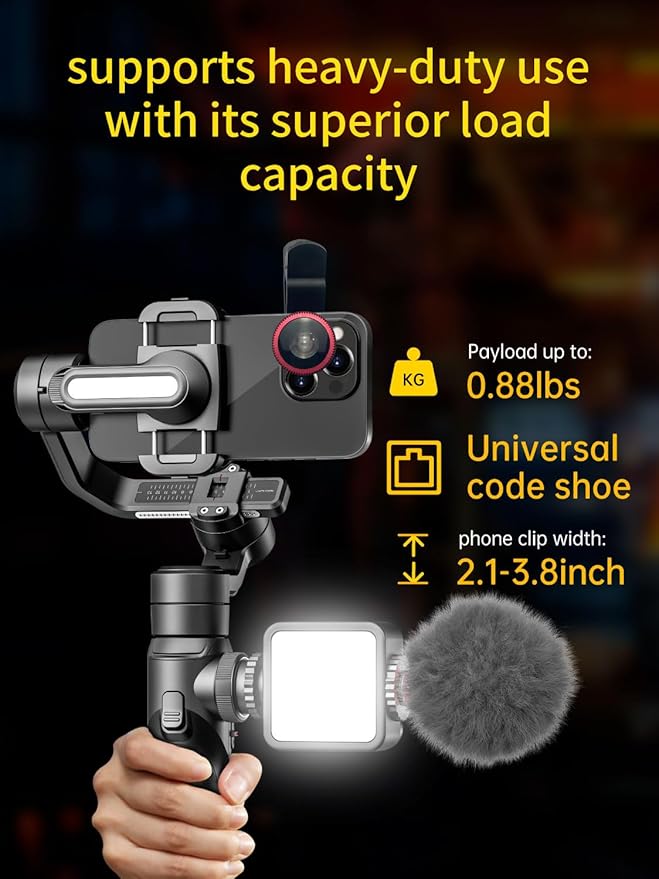 AOCHUAN Gimbal Stabilizer for Smartphone, 3-Axis Industry-Standard Gimbal w/360°Rotation, Phone Stabilizer Built-in Extension Rod, Professional Gimbals w/Fill Light for iPhone/Android-Smart S2
