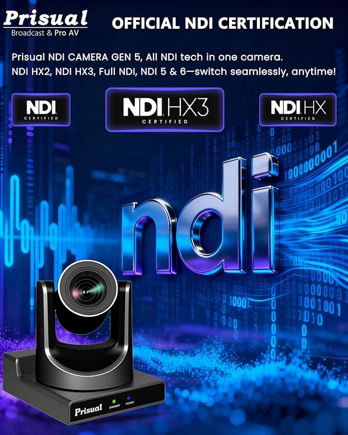 Prisual NDI PTZ Camera System Gen 5, NDI 6 & NDI HX3 Certified, 20X Optical Zoom, AI Auto Tracking, PoE HDMI SDI Bundle PTZ for Church Worship, PTZ Controller, (NDI PTZ Bundle TEM-20N PROx2+TEM-JOY1)