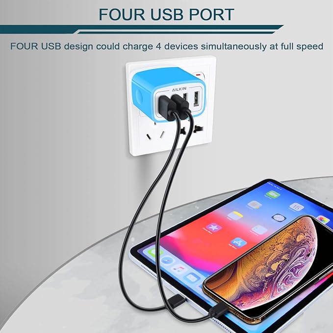 Wall Charger, USB Charger Adapter, AILKIN 4.8A 4Multi Port Fast Charging Station Power Base Block Plug Cube Brick for iPhone, iPad, Samsung Galaxy, Moto, Google Pixel, Kindle Fire Plug Cargador Carro