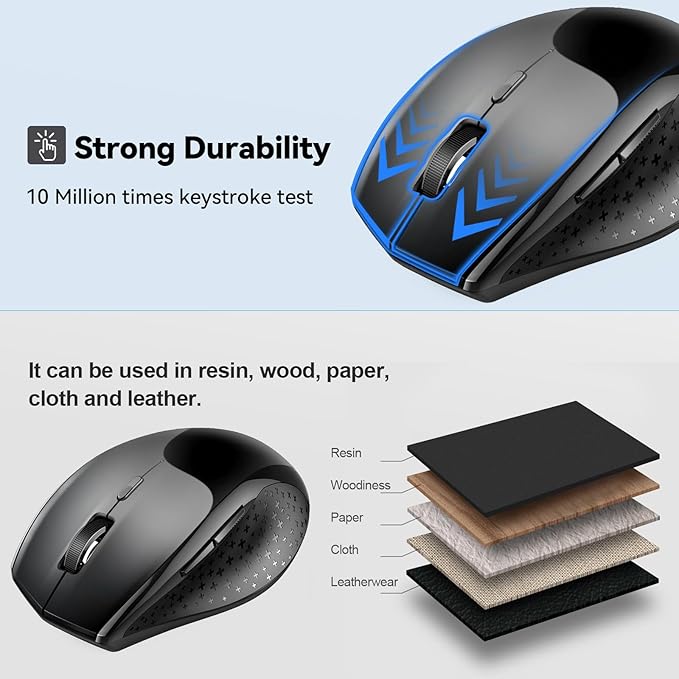 TECKNET Bluetooth Mouse, 4800 DPI Wireless Mouse, 2-Year Battery 6 Adjustable DPI, 6 Buttons Compatible with Laptop/Windows/Computer - Black