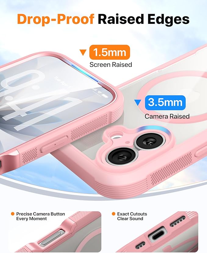Diaclara Magnetic Designed for iPhone 17 Case Full Body Bumper,[Compatible with MagSafe] Military Drop Proof Cover with Built-in Touch Sensitive Anti-Scratch Screen Protector,Pink